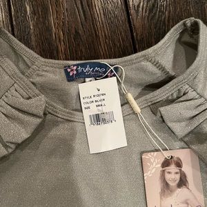 Truly Me by Sara Sara silver cold-shoulder girls sparkly top NWT